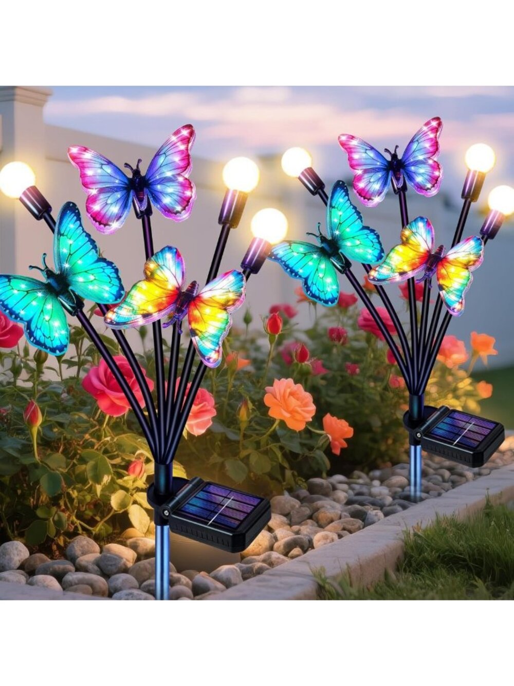 2 Pack Waterproof Solar Butterfly Lights - Fluttering Garden Decor for Yard